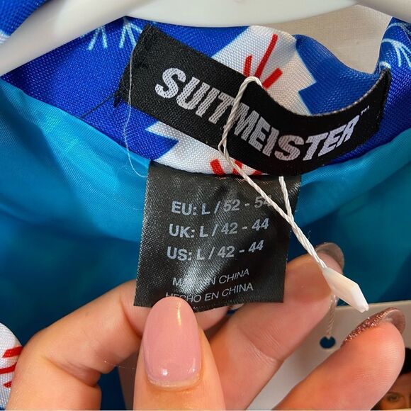 New with Tags Suitmeister Women’s Christmas Nordic Blue Printed Blazer Large - Picture 10 of 16